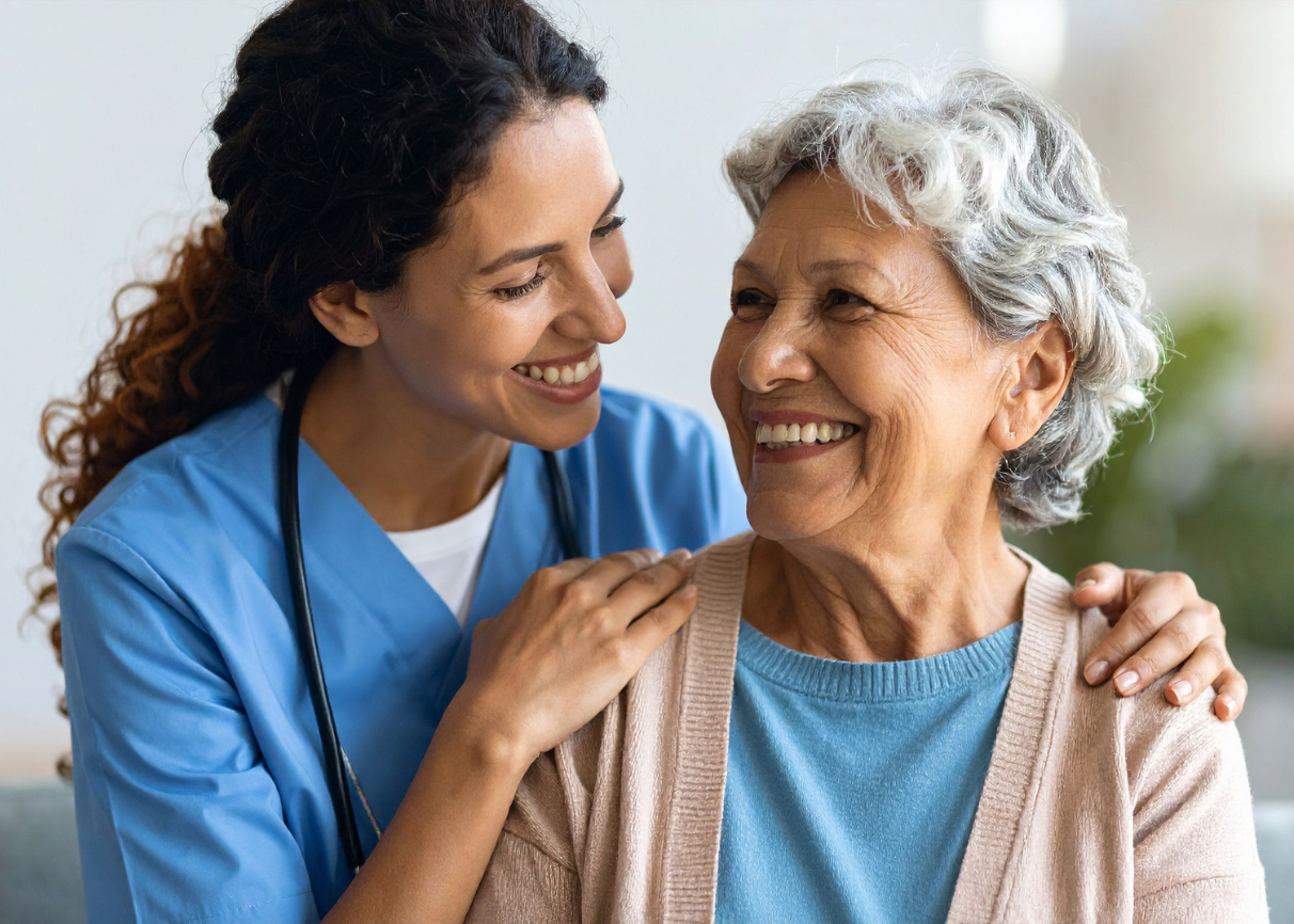 Healthcare worker supporting a patient