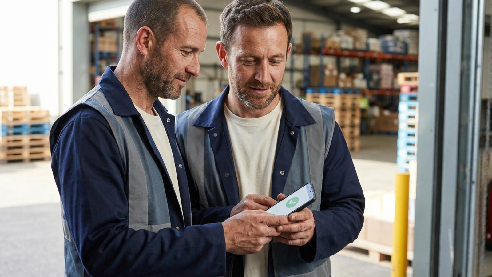 Worker checking a shift app after clocking out